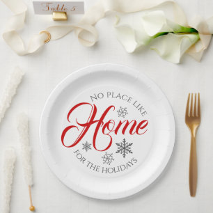 Red and White Home for the Holidays Paper Plate