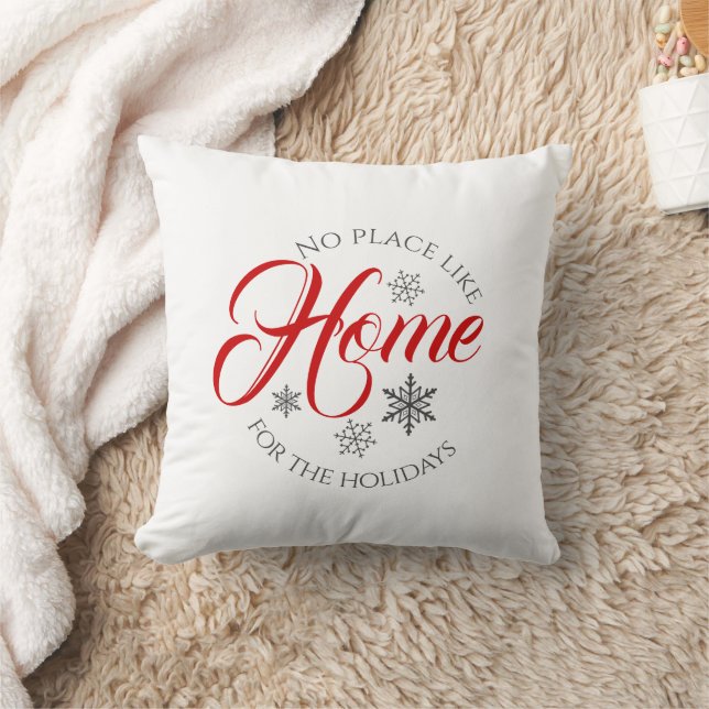 Red and White Home For the Holidays Throw Pillow (Blanket)