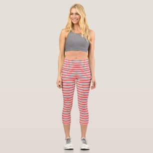 Red and White Horizontal Stripes Capri Leggings