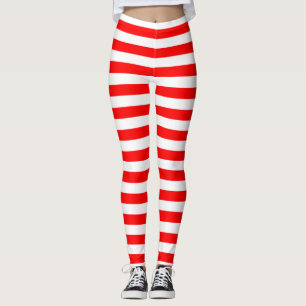 Red And White horizontal Stripes Leggings