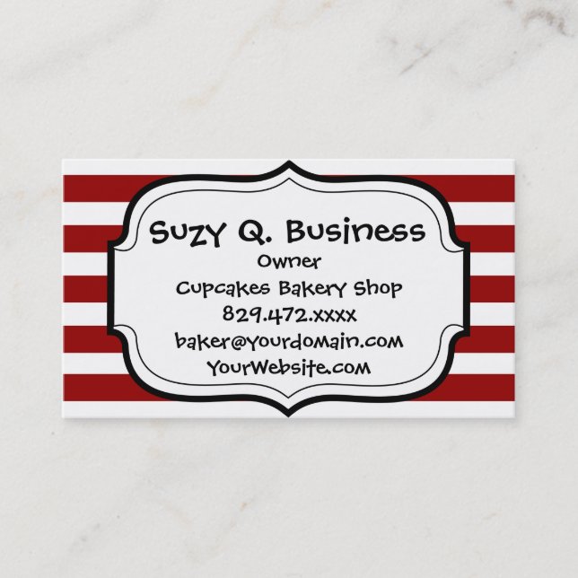 Red and White Horizontal Stripes Pattern Business Card (Front)