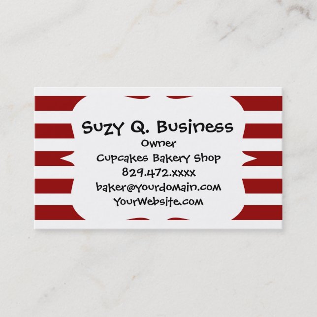 Red and White Horizontal Stripes Pattern Business Card (Front)
