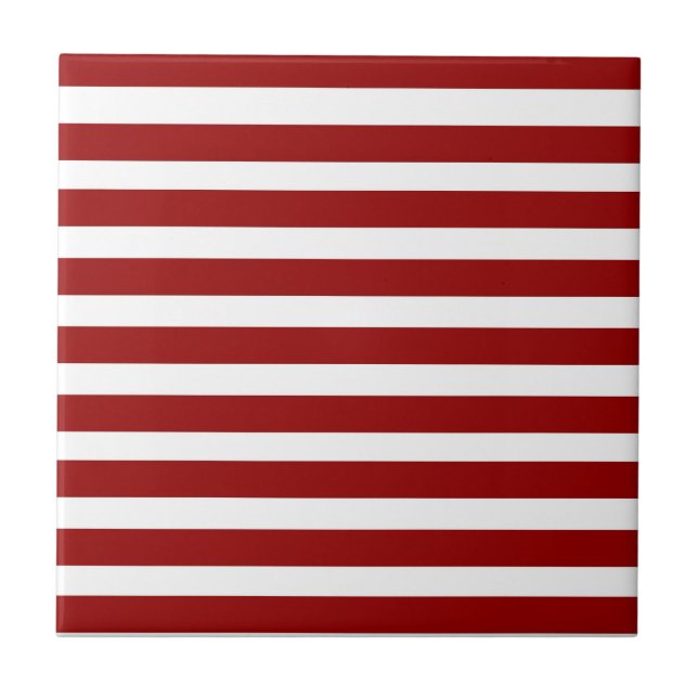 Red and White Horizontal Stripes Pattern Ceramic Tile (Front)