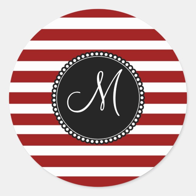 Red and White Horizontal Stripes Pattern Classic Round Sticker (Front)