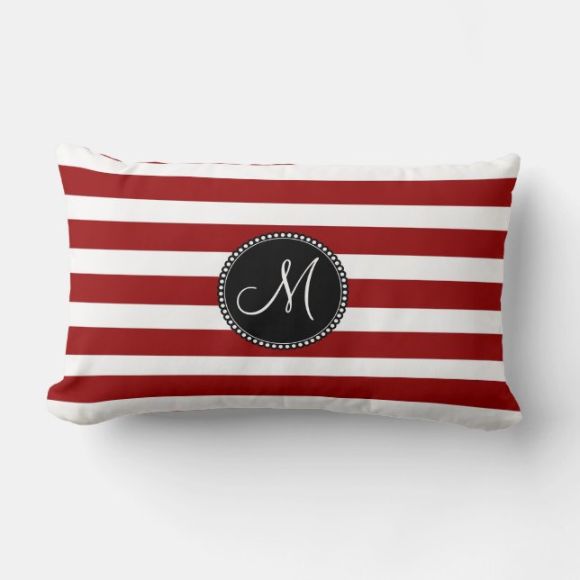 Red and White Horizontal Stripes Pattern Lumbar Cushion (Front)