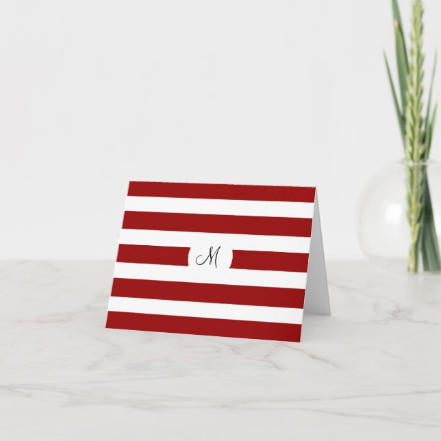 Red and White Horizontal Stripes Pattern Note Card (Front)