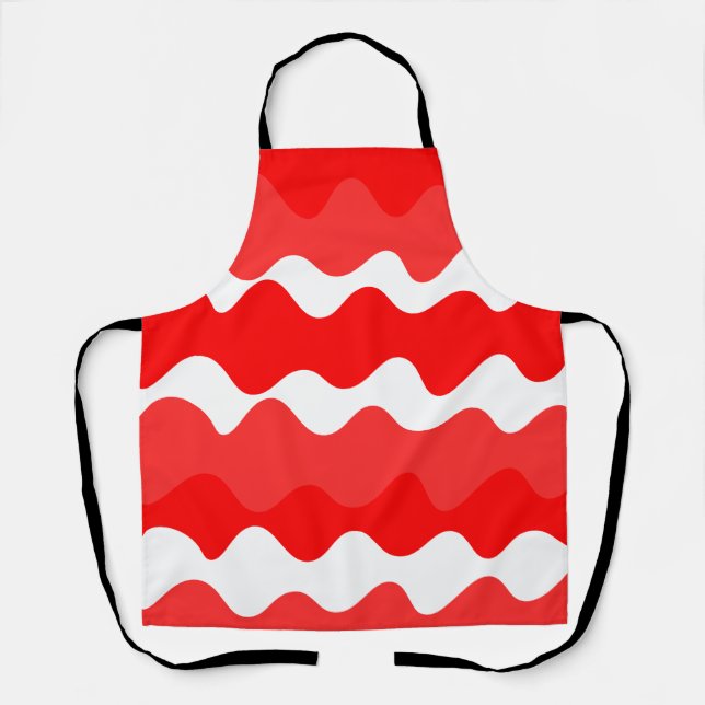Red and white horizontal wavy pattern  apron (Front)