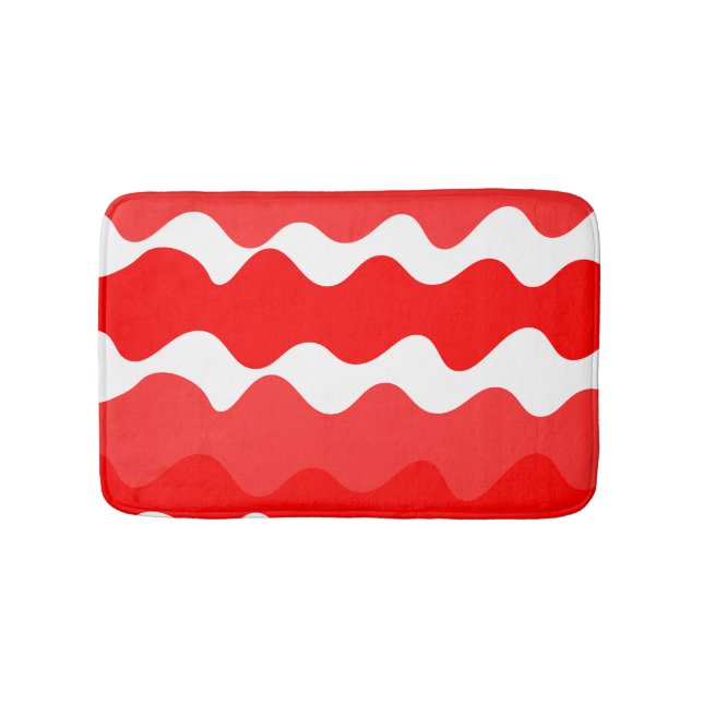 Red and white horizontal wavy pattern bath mat (Front)