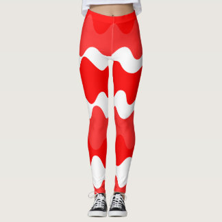 Red and white horizontal wavy pattern leggings