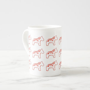 Red and White Horses Bone China Mug