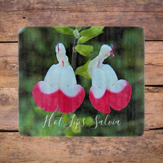 Red and White Hot Lips Salvia Floral Cutting Board (In Situ)