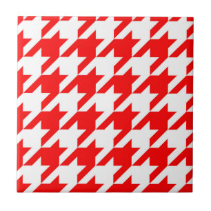 Red and White Houndstooth Check Ceramic Tile