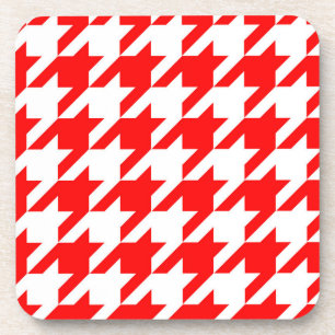 Red and White Houndstooth Check Coaster