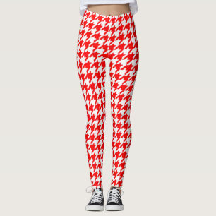 Red and White Houndstooth Check Leggings