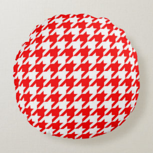 Red and White Houndstooth Check Round Cushion