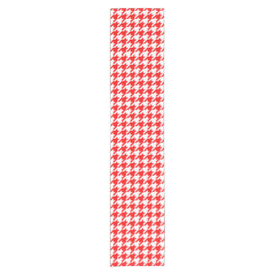 Red and White Houndstooth Check Short Table Runner