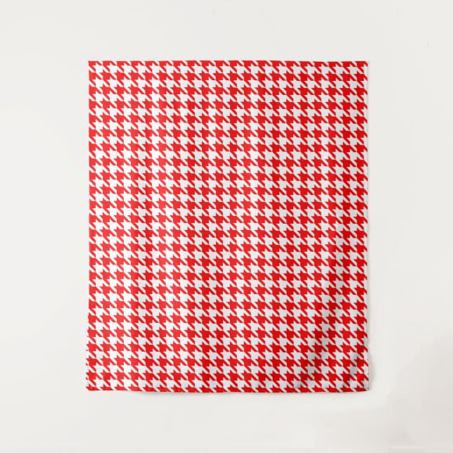 Red and White Houndstooth Check Tapestry (Front)