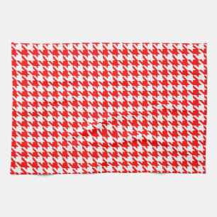 Red and White Houndstooth Check Tea Towel