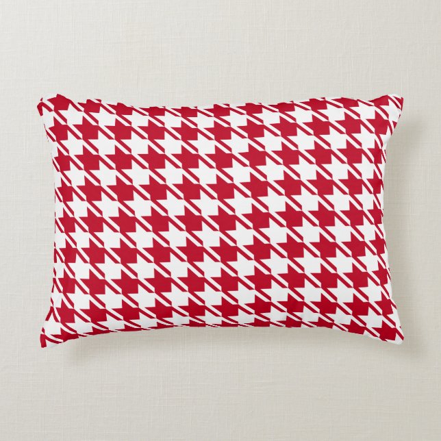 Red And White Houndstooth Pattern Decorative Cushion (Front)