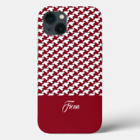 Red and white houndstooth pattern monogram