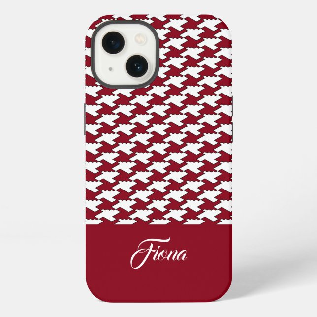 Red and white houndstooth pattern monogram iPhone case (Back)