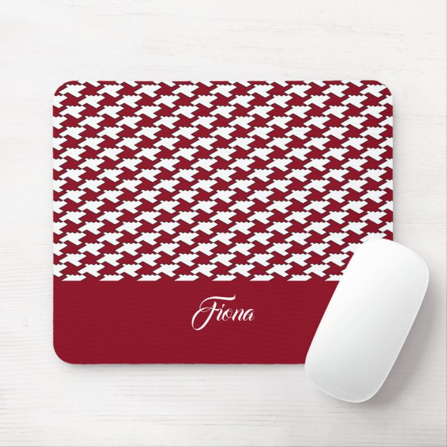 Red and white houndstooth pattern monogram mouse pad (With Mouse)