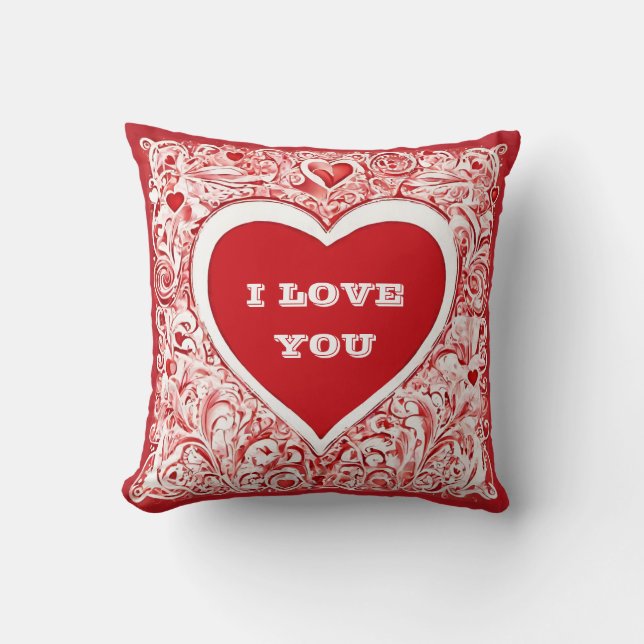 Red And White I Love You Will You Marry Me Cushion (Front)