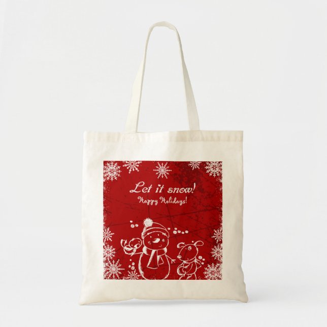 Red And White Illustration- Merry Christmas Tote Bag (Front)