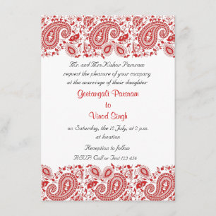 Red and white Indian Wedding Invitation