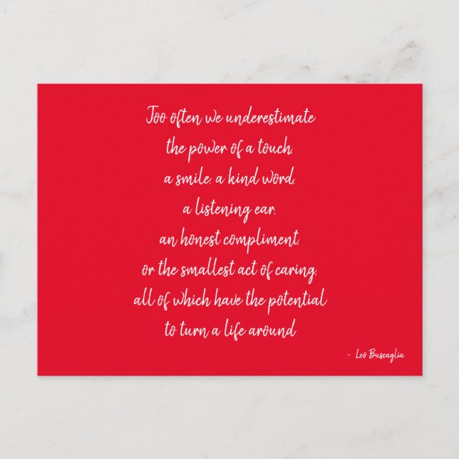 Red and White Inspirational Postcard quote (Front)