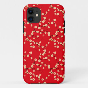 Red and White Japanese Cherry Blossoms Pattern iPhone 11 Case