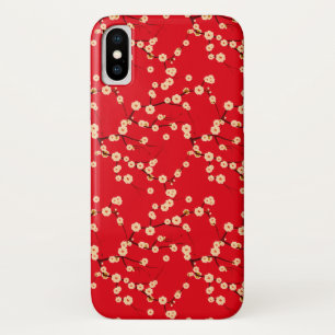 Red and White Japanese Cherry Blossoms Pattern iPhone X Case