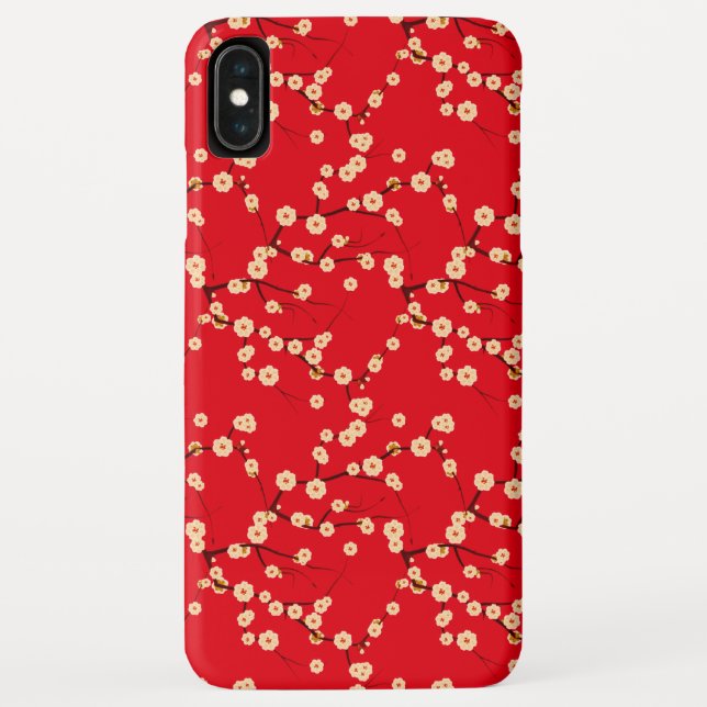 Red and White Japanese Cherry Blossoms Pattern Case-Mate iPhone Case (Back)