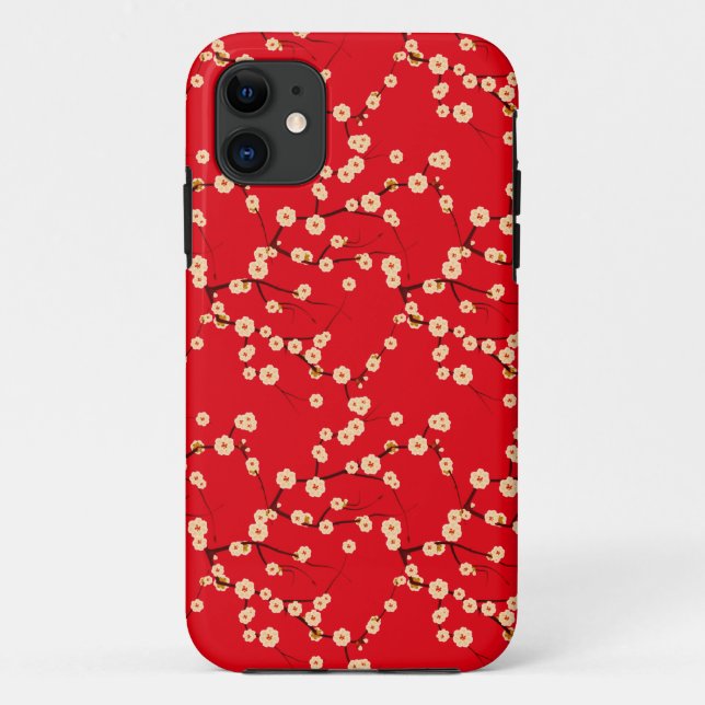Red and White Japanese Cherry Blossoms Pattern Case-Mate iPhone Case (Back)