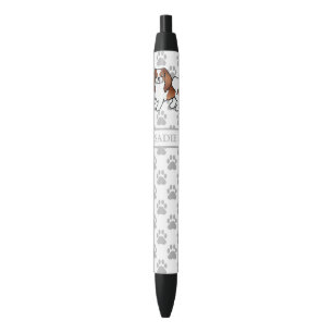 Red And White Japanese Chin Cartoon Dog & Name Black Ink Pen