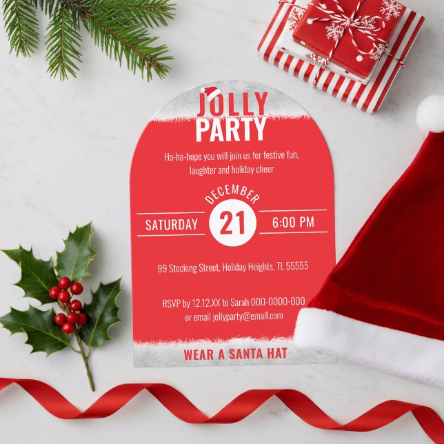 Red and White Jolly Christmas Party Invitation (Start your holiday party planning with this festive red and white Christmas invitation)