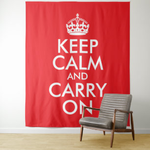 Red and White Keep Calm and Carry On Tapestry