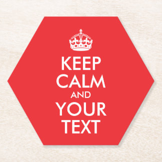 Red and White Keep Calm and Your Text Paper Coaster