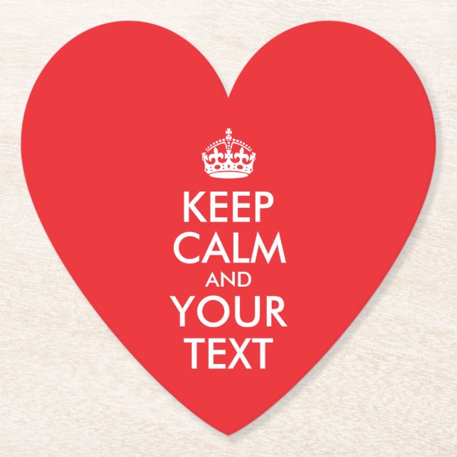 Red and White Keep Calm and Your Text Paper Coaster (Front)