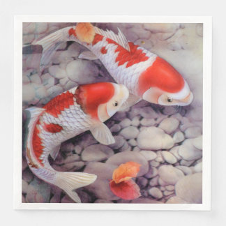 Red and White Koi Fish Pond Napkin