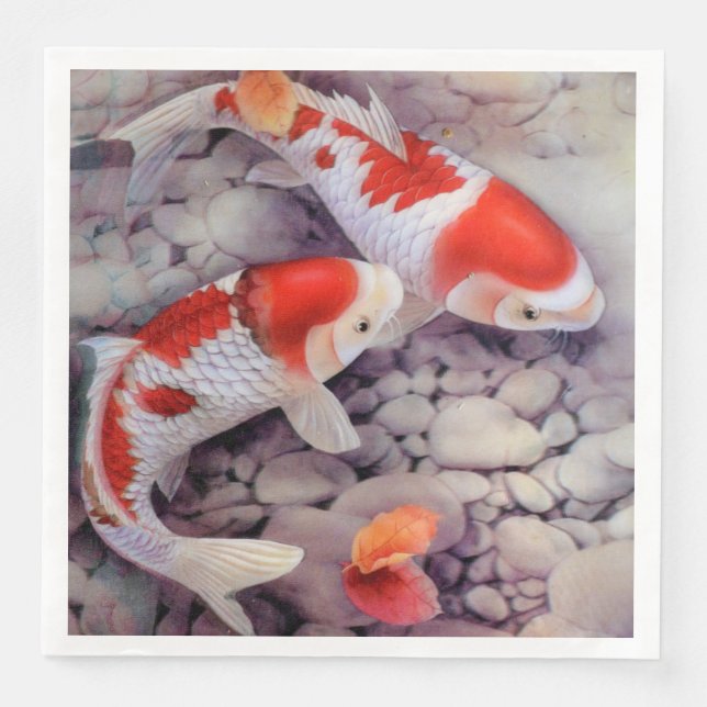 Red and White Koi Fish Pond Napkin (Front)