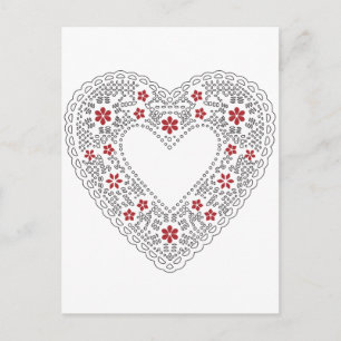Red and White Lace Heart Postcard