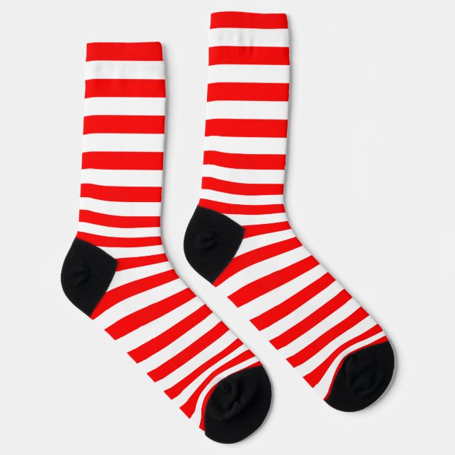 Red and White Large Horizontal Stripes Socks (Right)