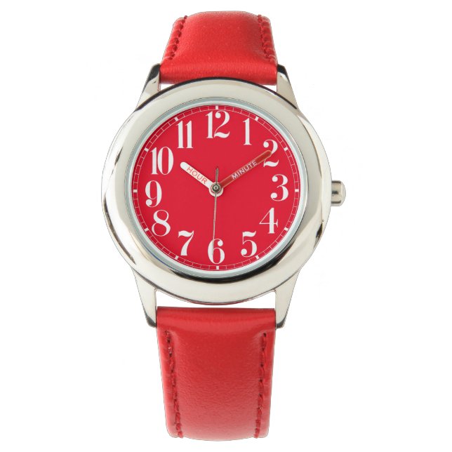 Red and White Large Numbered Kids Watch (Front)