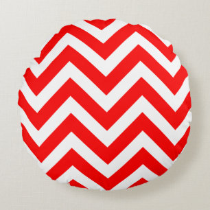 Red and White Large Size Chevron Stripes Round Cushion