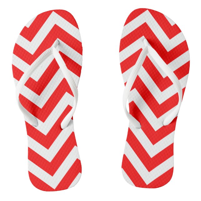 Red and White Large Size Chevron Stripes Thongs (Footbed)