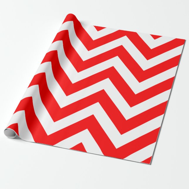 Red and White Large Size Chevron Stripes Wrapping Paper (Unrolled)