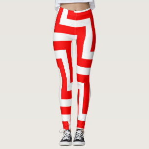 Red and White Large Size Diagonal Chevron Leggings