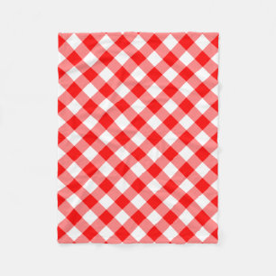 Red and White Large Size Diagonal Gingham Checks Fleece Blanket
