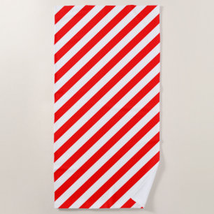 Red and White Large Size Diagonal Stripes Beach Towel